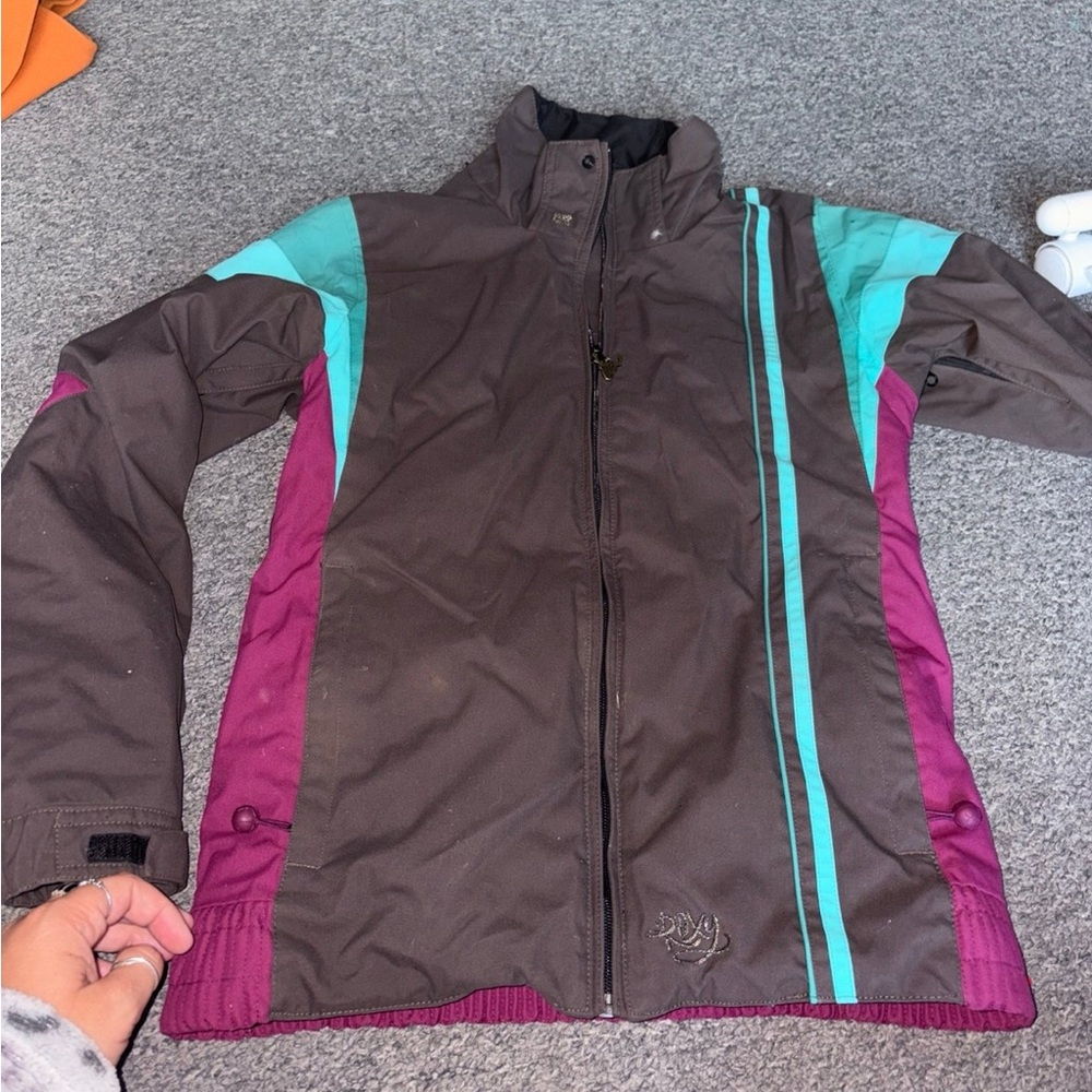 Roxy Brown and BLue and Pink Snow Jacket Weather-Resistant vintage y2k